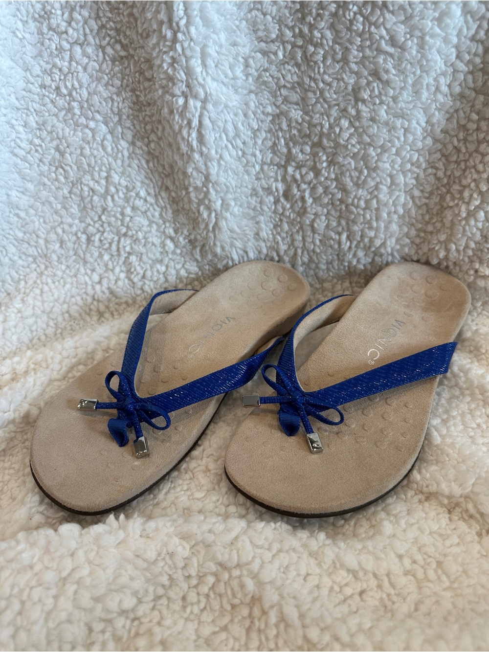 Blue Bow Thong Sandals for Women